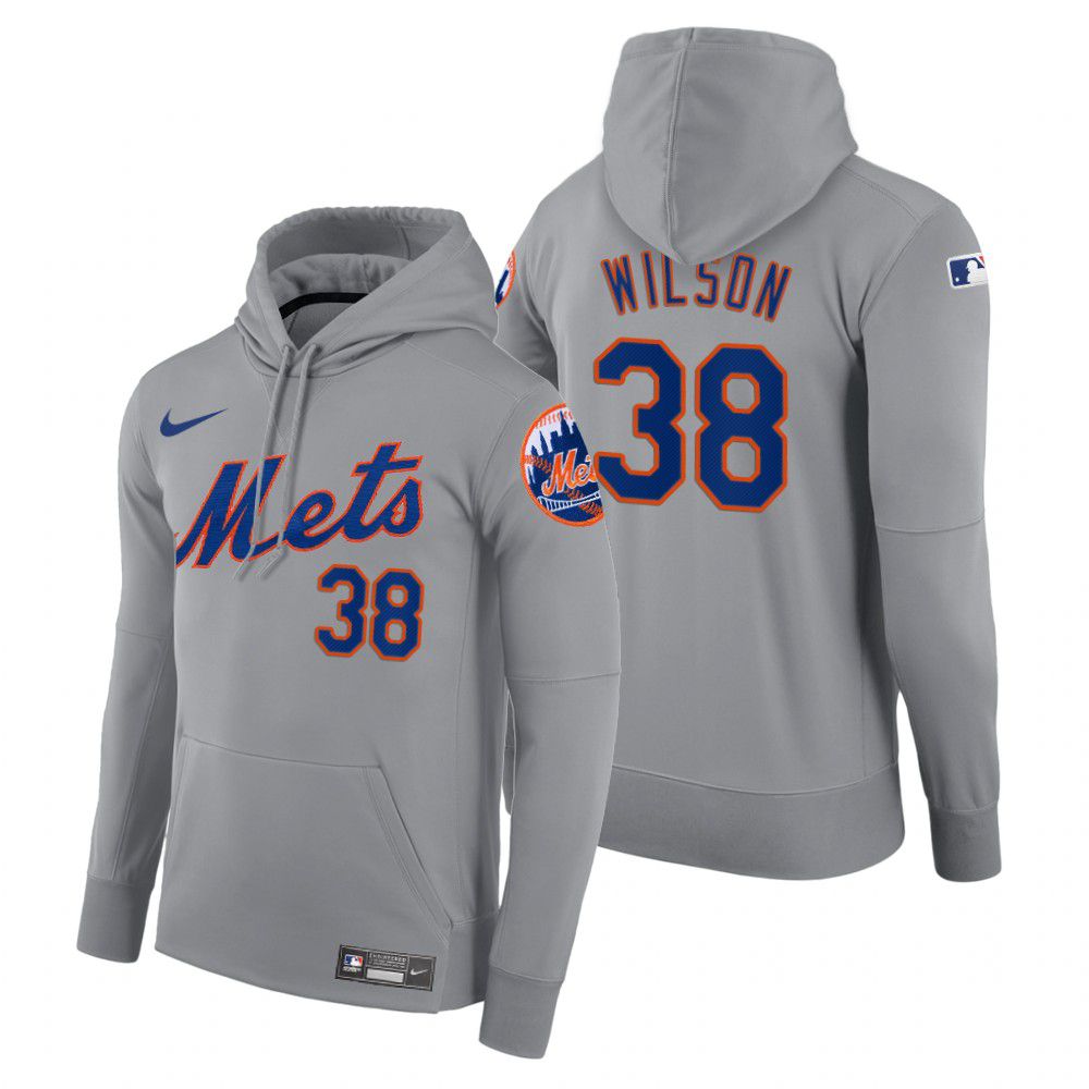 Men New York Mets #38 Wilson gray road hoodie 2021 MLB Nike Jerseys